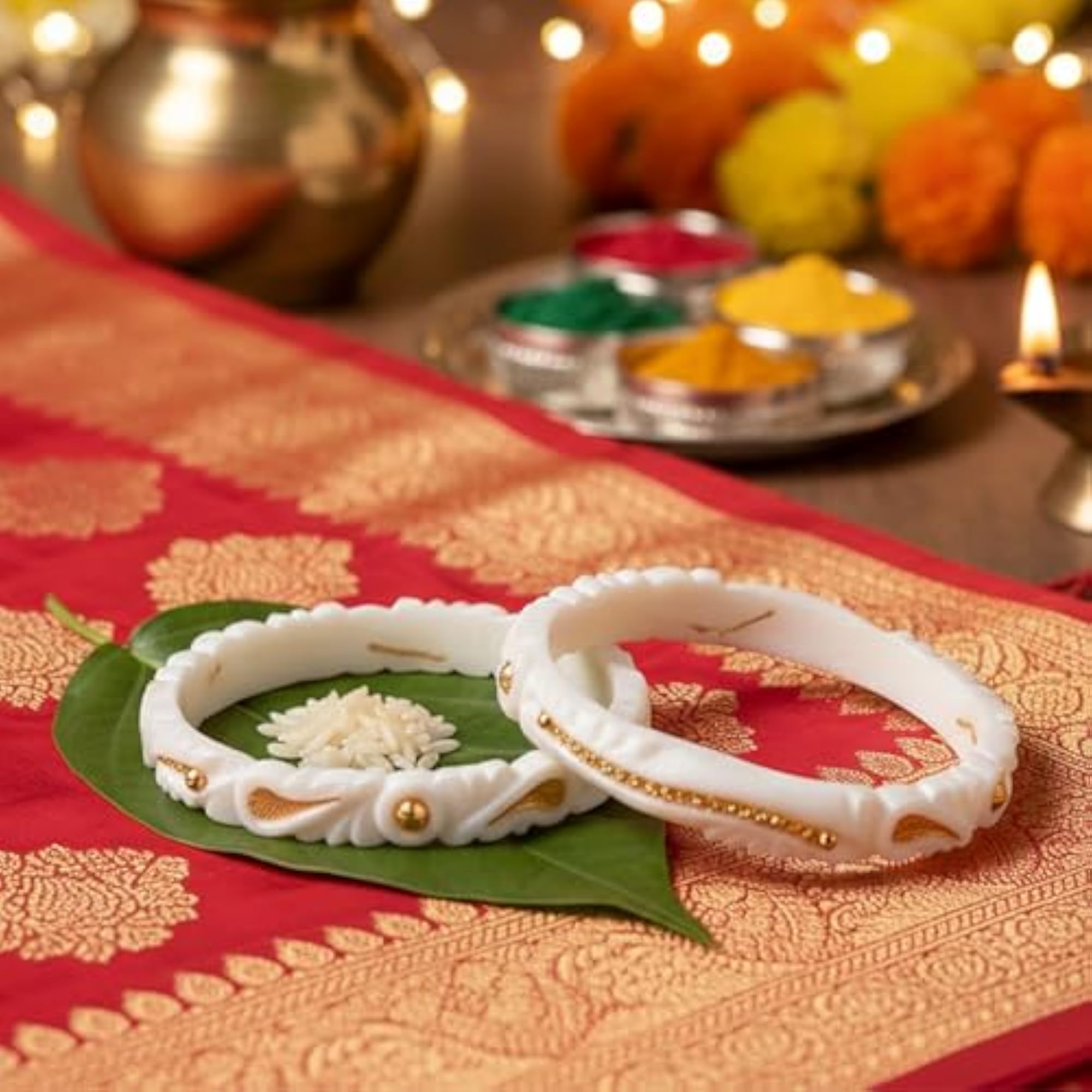 Sakha Pola White Gold-Plated Bangle for Women, Pack of 2